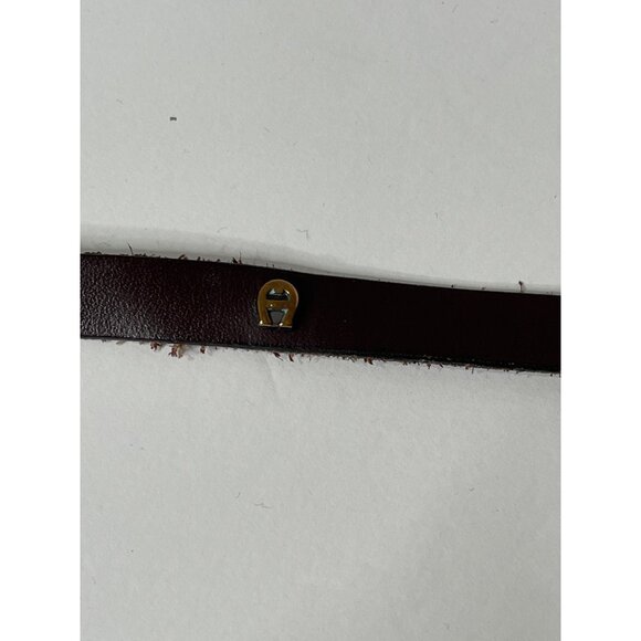 Etienne Aigner Leather Belt Metal Logo A Burgundy Medium Vintage 80s - Picture 5 of 5